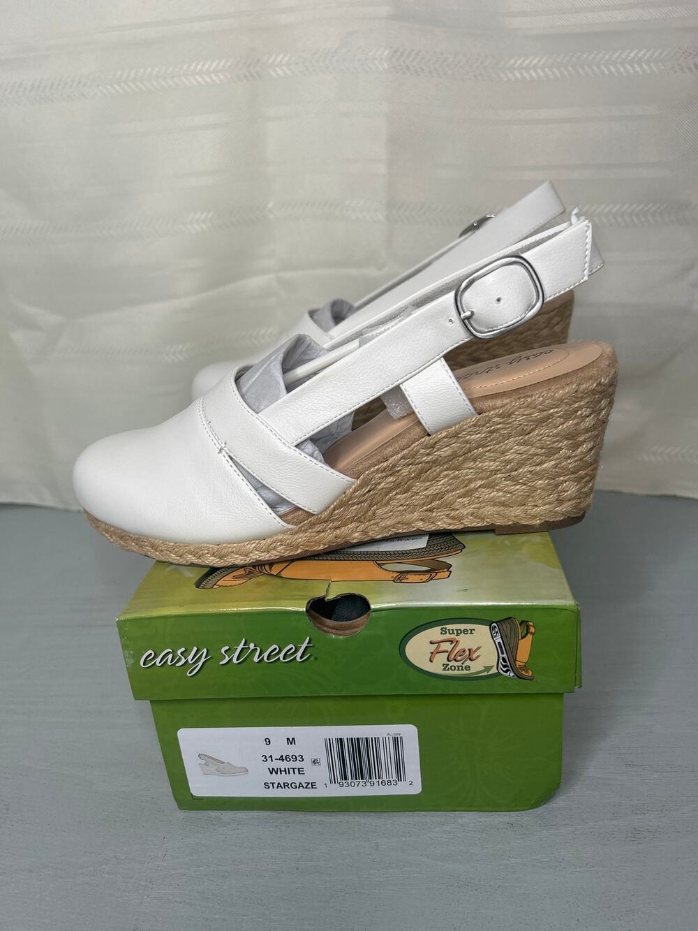 Easy Street Stargaze Espadrille Wedge Sandals White Womens Size 9M